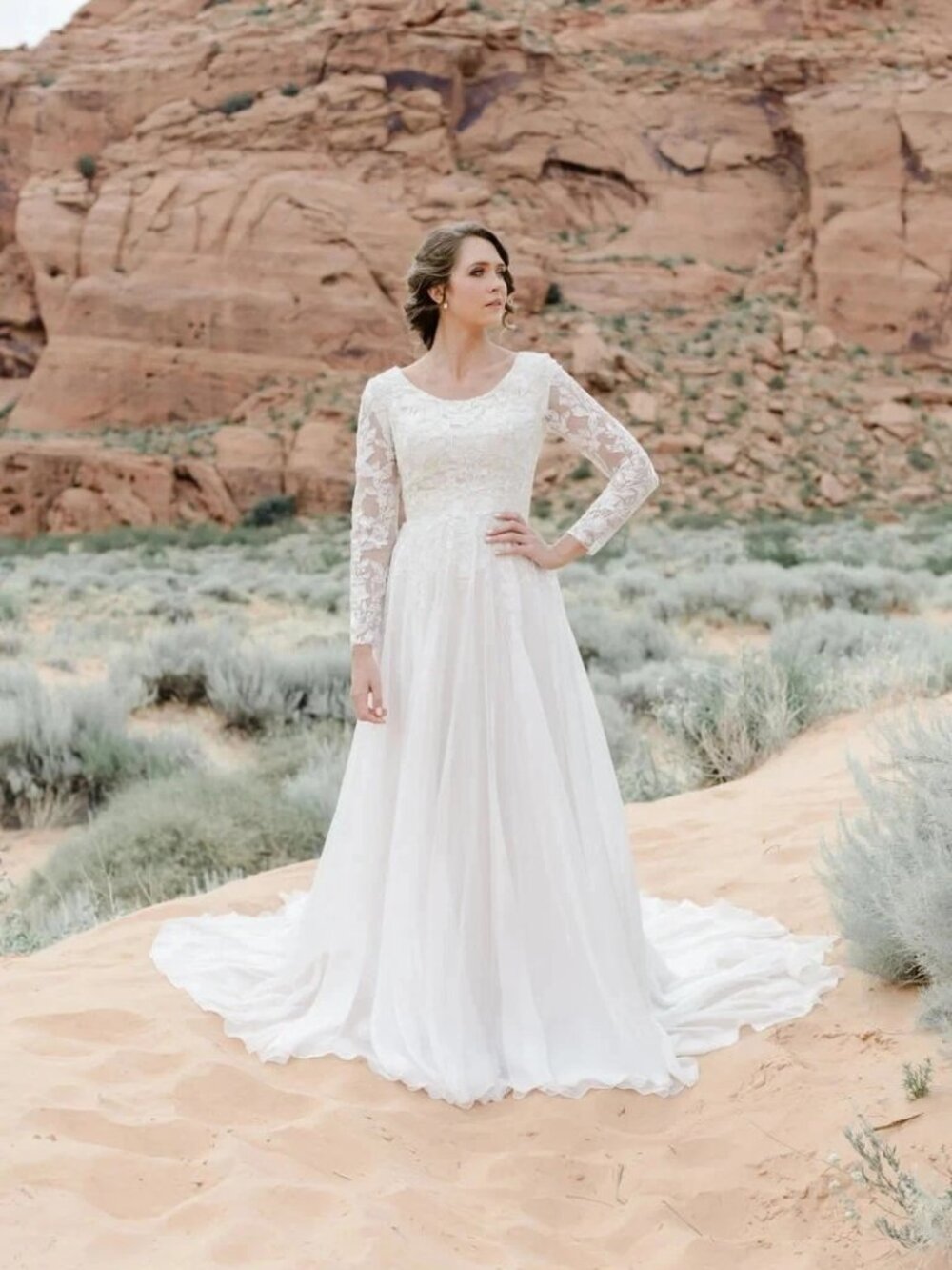 Traditions Mon Cheri Ivory Lace Applique Chiffon Wedding Gown